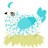 A white and aqua chicken with a speckle pattern