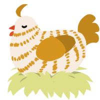 A cream and ochre chicken with a bar pattern