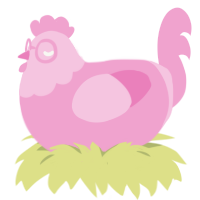 Pinky Jr, a pink chicken with a head pattern