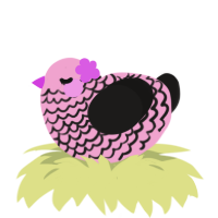Damsel, a pink and sable chicken with a lace pattern