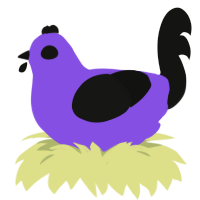A blurple and black chicken