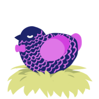 HES HAUNTING ME, a navy and orchid chicken with a lace pattern