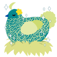 A teal and lemon chicken with a double-lace pattern