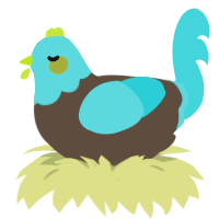 A bark and aqua chicken with a head pattern