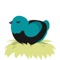 mini neon, a sable and teal chicken with a head pattern
