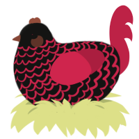 A black and crimson chicken with a lace pattern