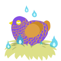 Haunter, a blurple and orange chicken with a lace pattern