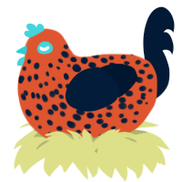 A vermilion and tumblr chicken with a speckle pattern