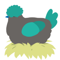 A grey and turquoise chicken