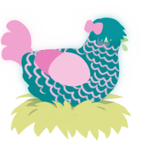 A teal and pink chicken with a lace pattern