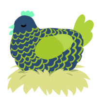 A beige and indigo chicken with a lace pattern