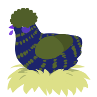 A navy and olive chicken with a bar pattern