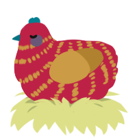 A crimson and gold chicken with a bar pattern
