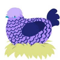 A lilac and navy chicken with a lace pattern