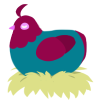 Nab, a sea and maroon chicken with a head pattern