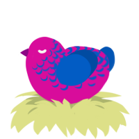 Raging Bisexual, a fuchsia and ultramarine chicken with a half-lace pattern