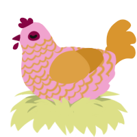 A pink and orange chicken with a lace pattern