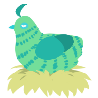 A spring and turquoise chicken with a bar pattern