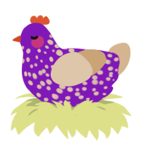 A violet and beige chicken with a speckle pattern