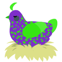 A grass and amethyst chicken with a speckle pattern
