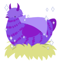 Bawkiolet, a blurple and violet chicken with a bar pattern