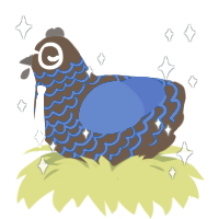 Moro, a bark and ultramarine chicken with a lace pattern