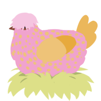 Vintage, a pink and honey chicken with a speckle pattern
