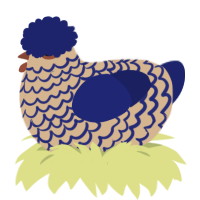 A beige and navy chicken with a lace pattern
