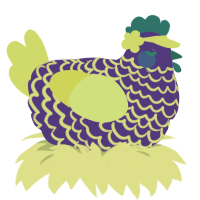 A indigo and yellow chicken with a lace pattern