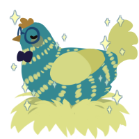 Shiny, a cerulean and lemon chicken with a bar pattern