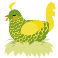 A chartreuse and yellow chicken with a lace pattern