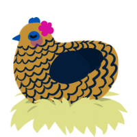 Henrietta, a gold and tumblr chicken with a lace pattern