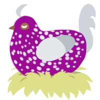 A plum and mist chicken with a speckle pattern