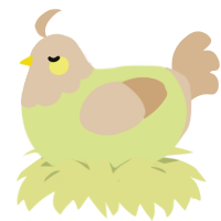 A lemon and beige chicken with a head pattern