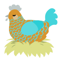 Our Lady Peeps, a orange and aqua chicken with a lace pattern
