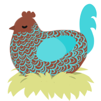 (unnamed), a russet and aqua chicken with a double-lace pattern