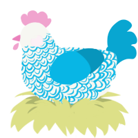 Ceres, a white and cerulean chicken with a double-lace pattern