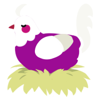 Miss, a plum and white chicken with a head pattern