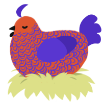 Terra, a vermilion and indigo chicken with a double-lace pattern