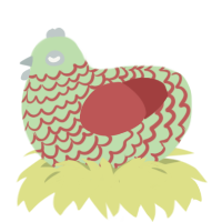 A gluppy and red chicken with a lace pattern