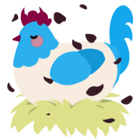 A beige and sky chicken with a speckle pattern