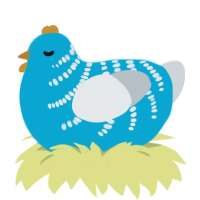 A cerulean and mist chicken with a half-bar pattern
