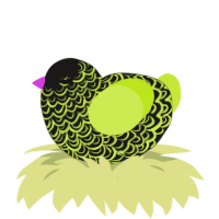 Lime Goth, a sable and lime chicken with a double-lace pattern