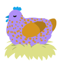 A lilac and ochre chicken with a speckle pattern