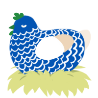 A ultramarine and cream chicken with a lace pattern