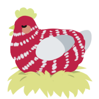 Canezy, a crimson and mist chicken with a bar pattern