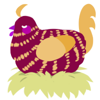 Floral, a maroon and honey chicken with a bar pattern