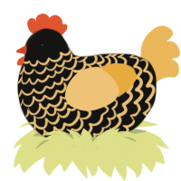 A black and honey chicken with a lace pattern
