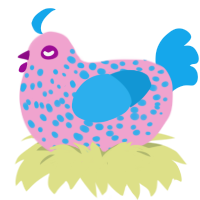 A pink and sky chicken with a speckle pattern