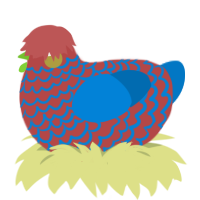 A red and sapphire chicken with a lace pattern